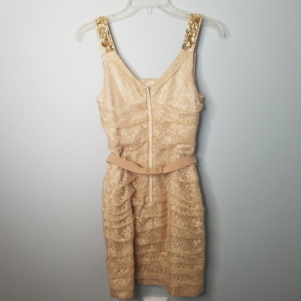 Express Gold Metallic Ruched Mini Dress - Picture 6 of 10